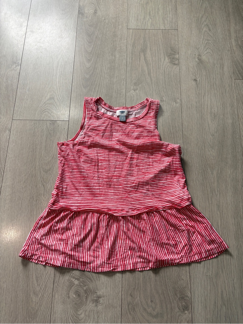 Old Navy Red and White Striped Sleeveless Peplum Tank
